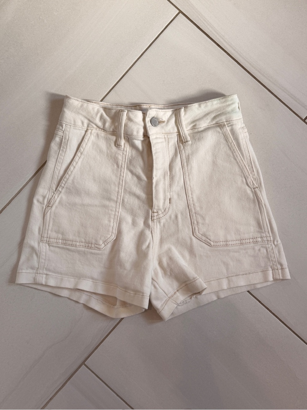 Just Black High-Waist Cream Utility Denim Shorts